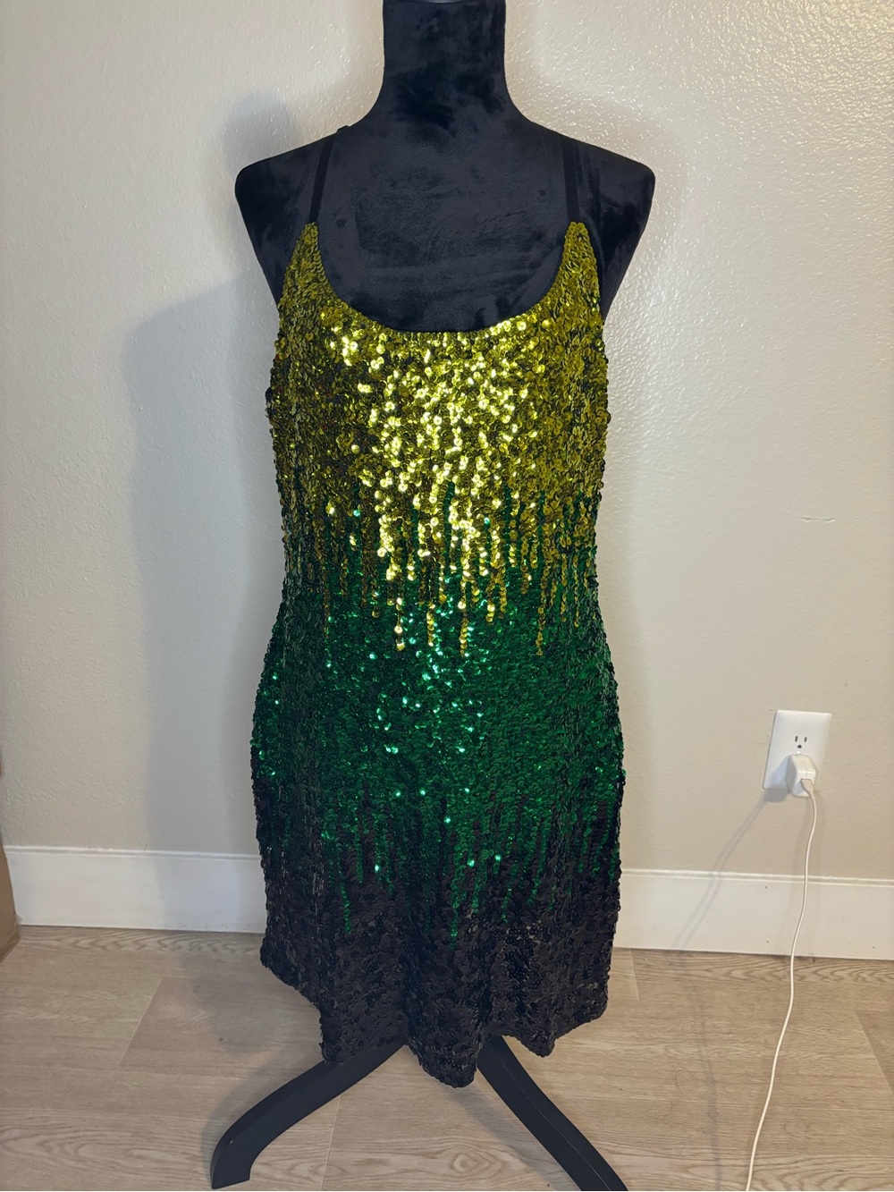 Maner Green & Yellow Gold Ombre Sequin Mini Slip Dress Size XL NWT